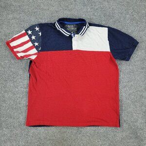 Broken Threads Polo Shirt Men's Large Red White Blue Short Sleeve Stars Stripes